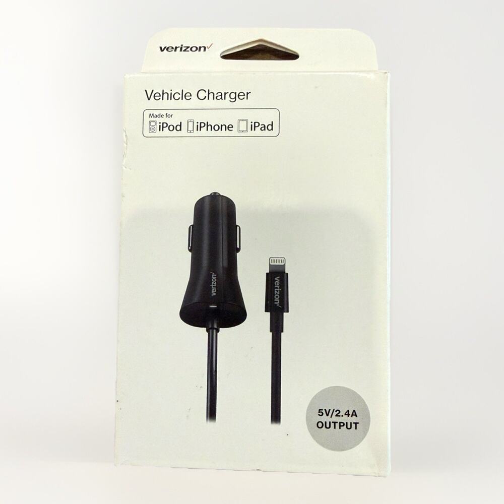 Verizon black 2.4A Coiled Lighting Car Charger for Apple Devices VPC24LGHT-M New
